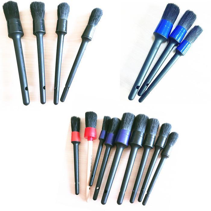 customize black blue boar hog hair car detailing brushes set for clean corner wheel rims details care brush