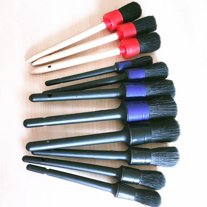 customize black blue boar hog hair car detailing brushes set for clean corner wheel rims details care brush