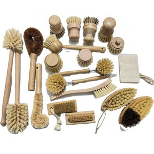 Hot Sale Wood Handle Tampico Fiber Kitchen Coco Sisal Wash Brushes Mini Bamboo Dish Cleaning Brush