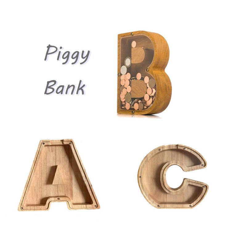 Customized Letters Coin wooden money bank Name Letter Shaped Money Saving Boxes Kids DIY Wooden Piggy Bank