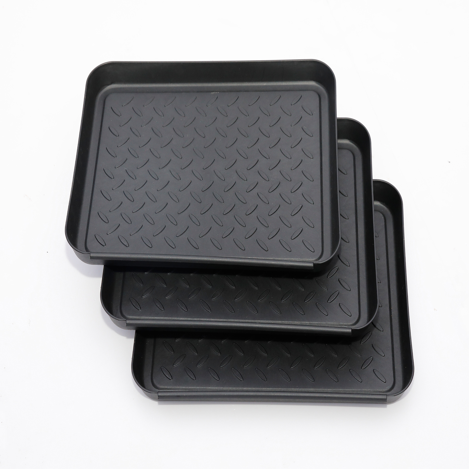 Hot Selling 3pc All Purpose Tray Boot Mat Tray for Floor Protection 3 Pack Small Black Shoe Mat Tray for Entryway Indoor