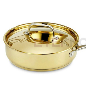 High quality hot selling stainless steel golden 5 pcs cookware set Cast stainless steel handle and knob Gol yellow cookware