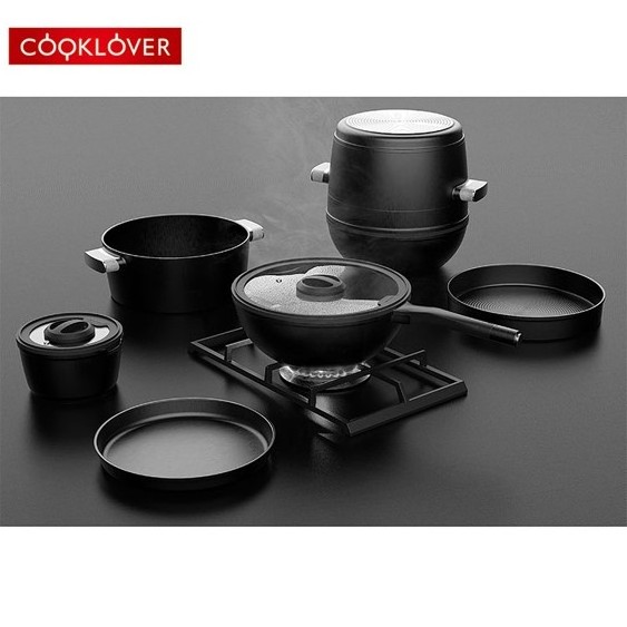 High quality 5 pcs die cast aluminium non-stick coating induction cookware set removable handle 5 pcs die cast aluminium set