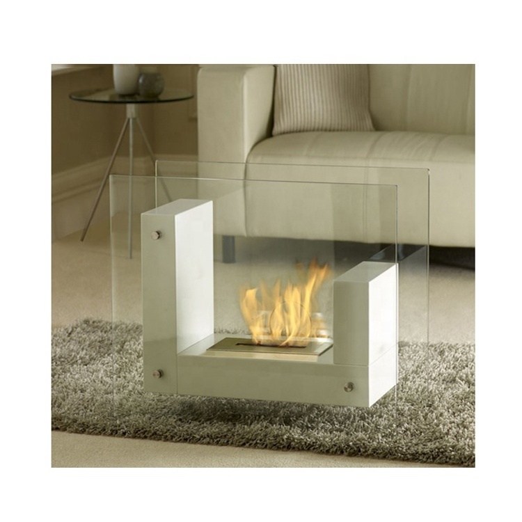 Free standing double side glass inserted bio ethanol burner fireplace