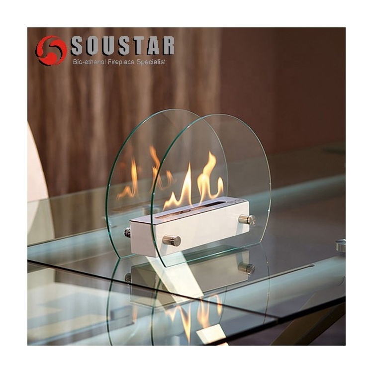 2018 made in china round curved bio table fireplace with glass panel