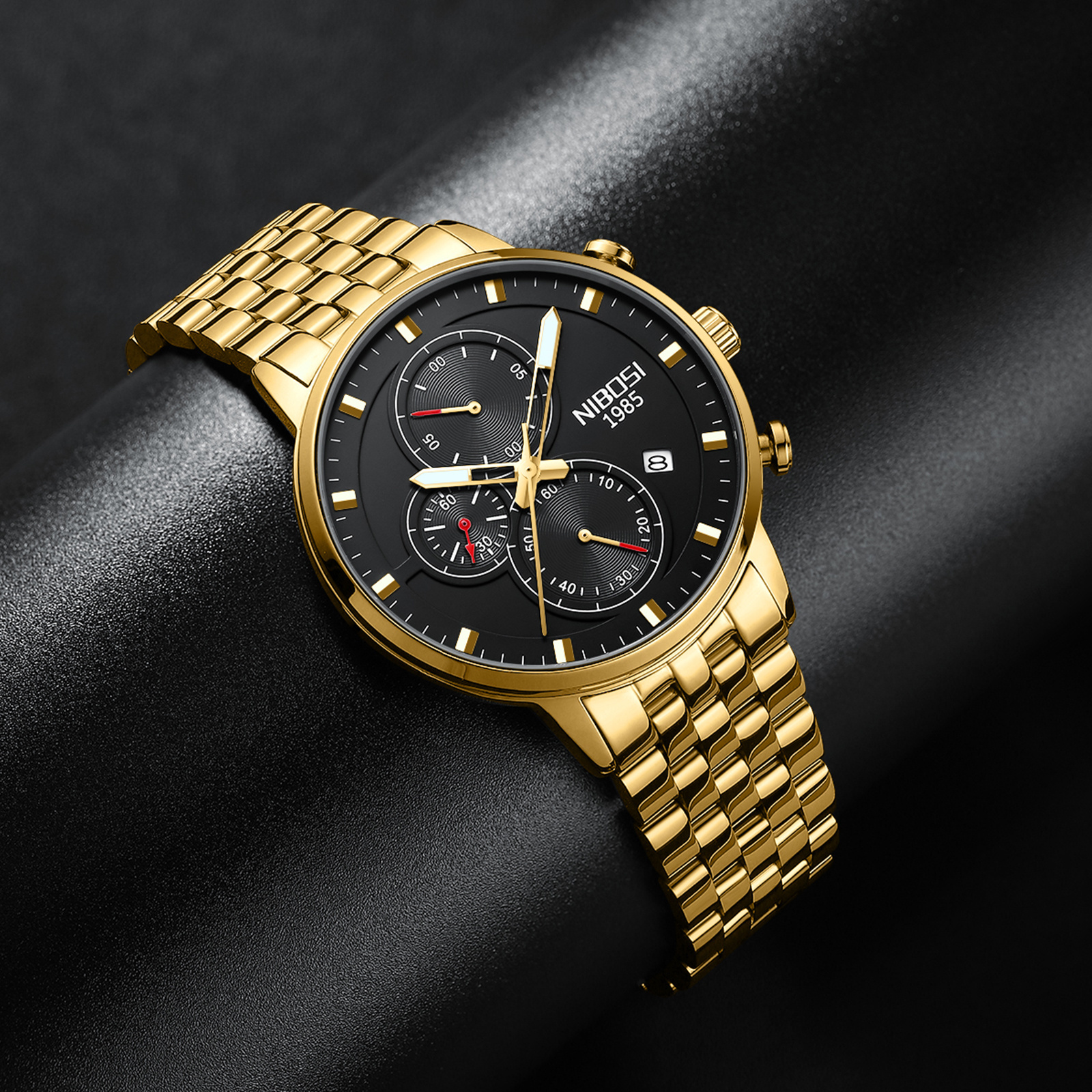 NIBOSI 2531 Customizable Watches Men Custom Logo Gold Plated Quartz Chronograph Watches