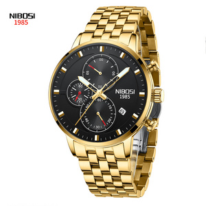 NIBOSI 2531 Customizable Watches Men Custom Logo Gold Plated Quartz Chronograph Watches