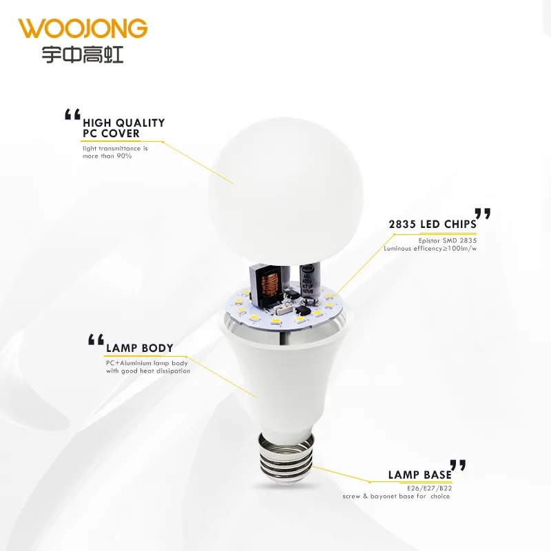 WOOJONG Wholesale Price LED A Bulb Indoor LED Luminaires for Home E26/E27/B22 LED Lighting High Quality LED Lighting