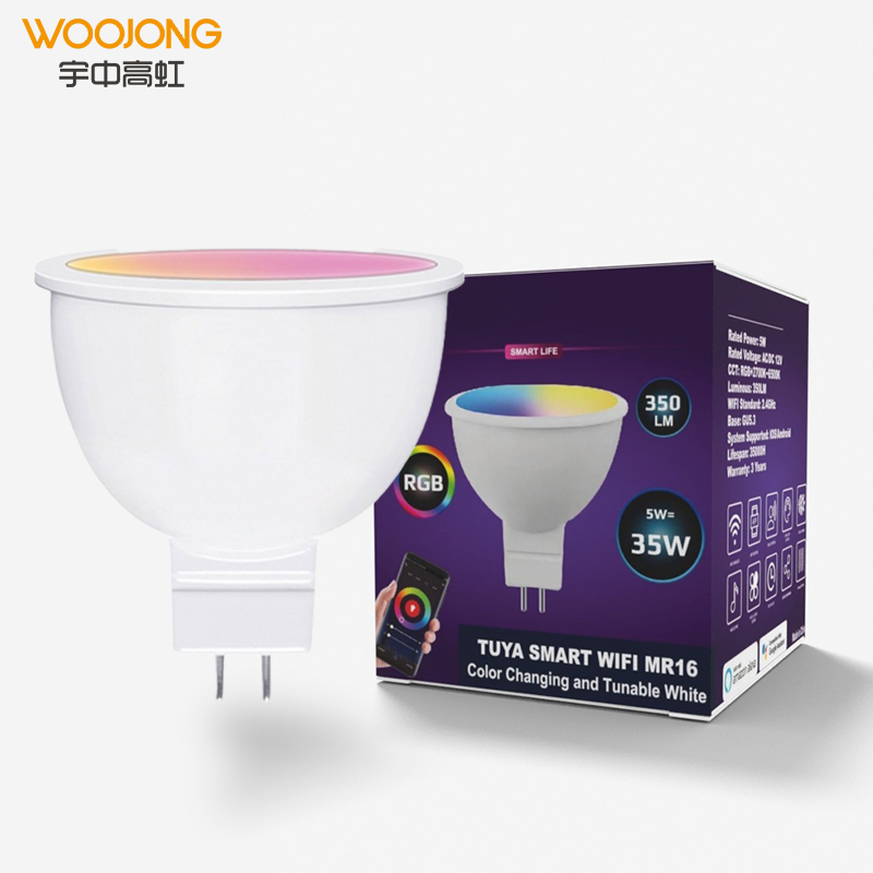 WOOJONG hot selling WIFI TUYA RGB led spotlight MR16 smart  LED light bulb