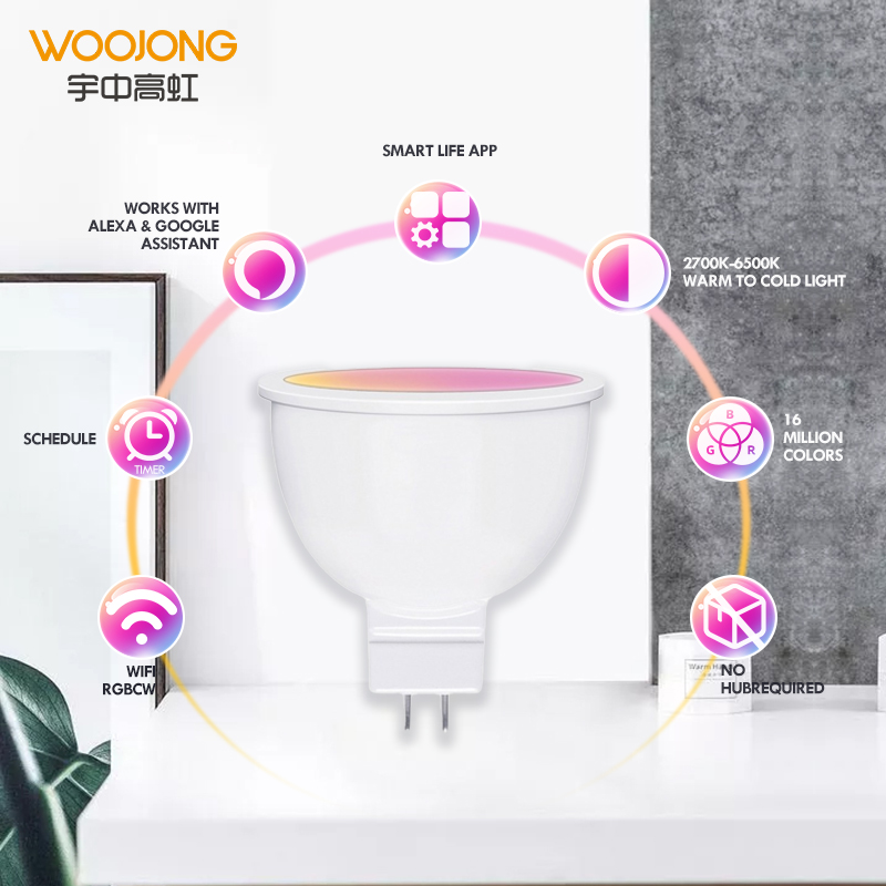 WOOJONG hot selling WIFI TUYA RGB led spotlight MR16 smart  LED light bulb