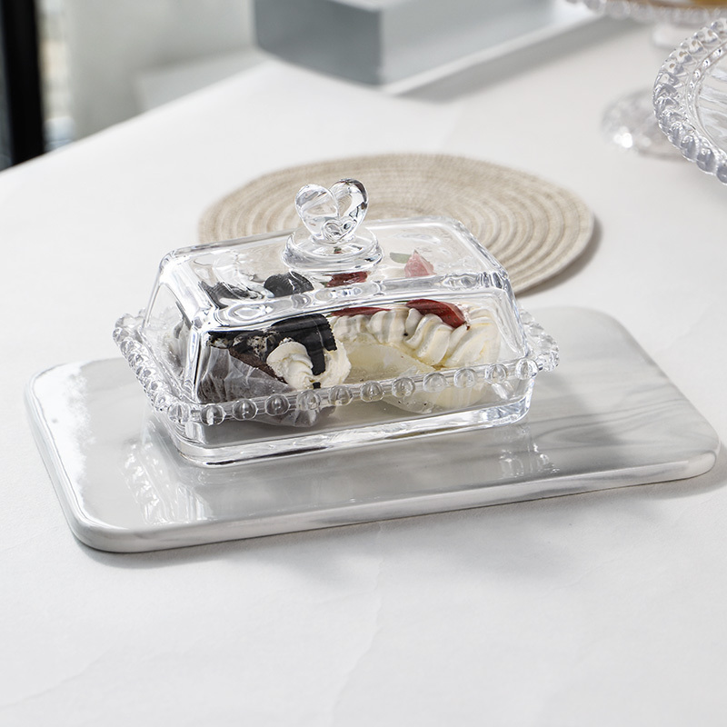 In Stock Low Price Dessert Mini Plates Heart Rim Dessert Glass Bowl Mini Square Glass Dessert Charger Plate With Cover