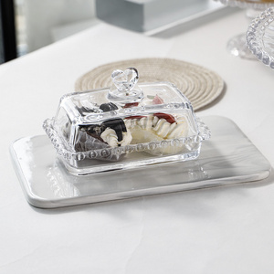 In Stock Low Price Dessert Mini Plates Heart Rim Dessert Glass Bowl Mini Square Glass Dessert Charger Plate With Cover