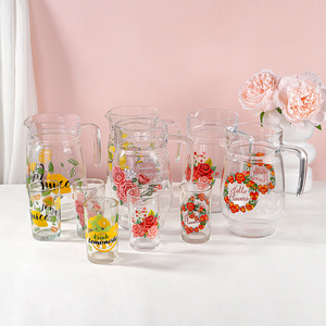 JINGHUANG GLASSWARE 8.8Oz Glasses Tumbler+1.5L Jug Clear Glass Cup Set Drinking Cup Set 7Pcs Drinking Glasses Set Water With Lid