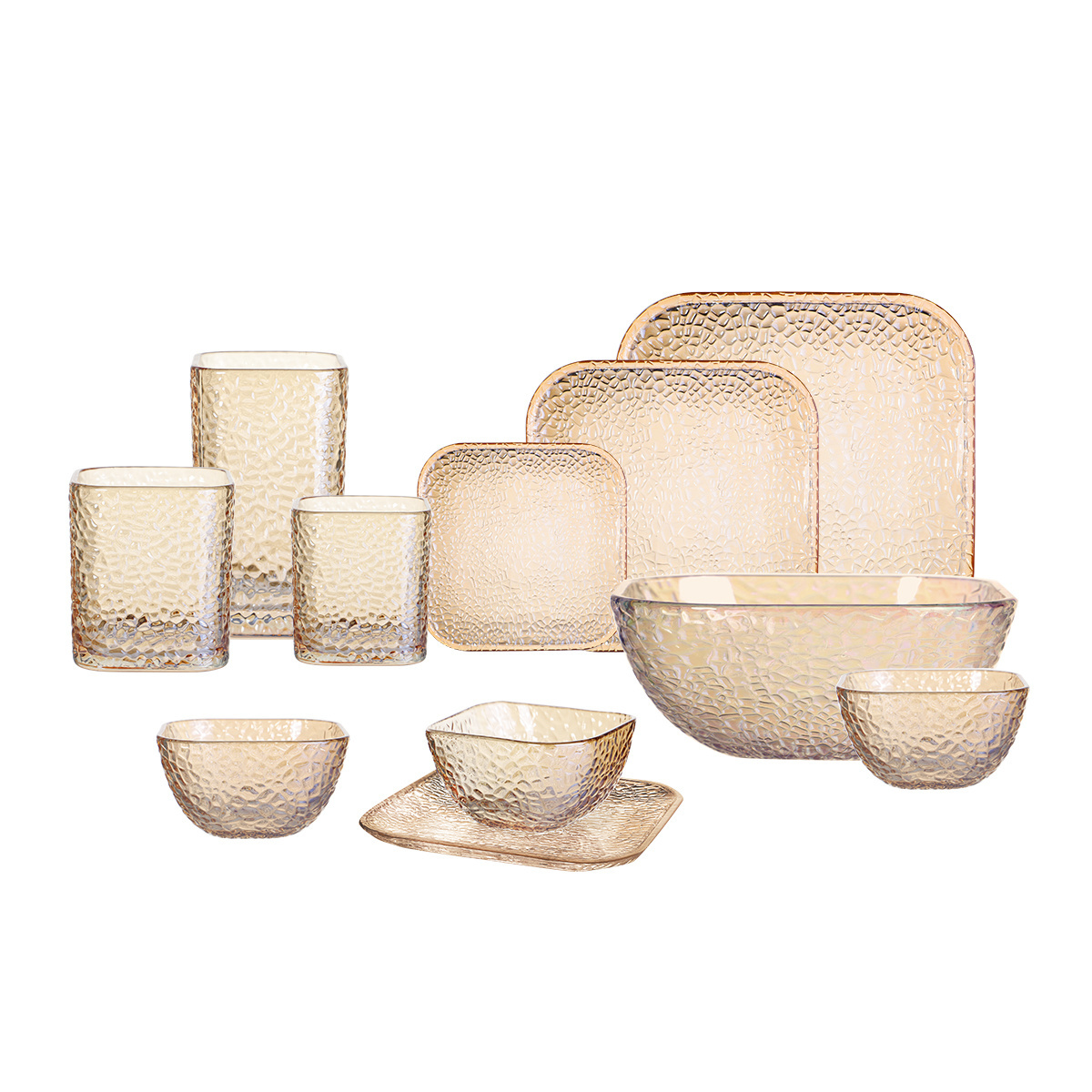 JINGHUANG GLASSWARE,DINNERWARE,TABLEWARE,Eco Friendly Luxury Dish Set Glass Dinner Tableware with Gold Rim