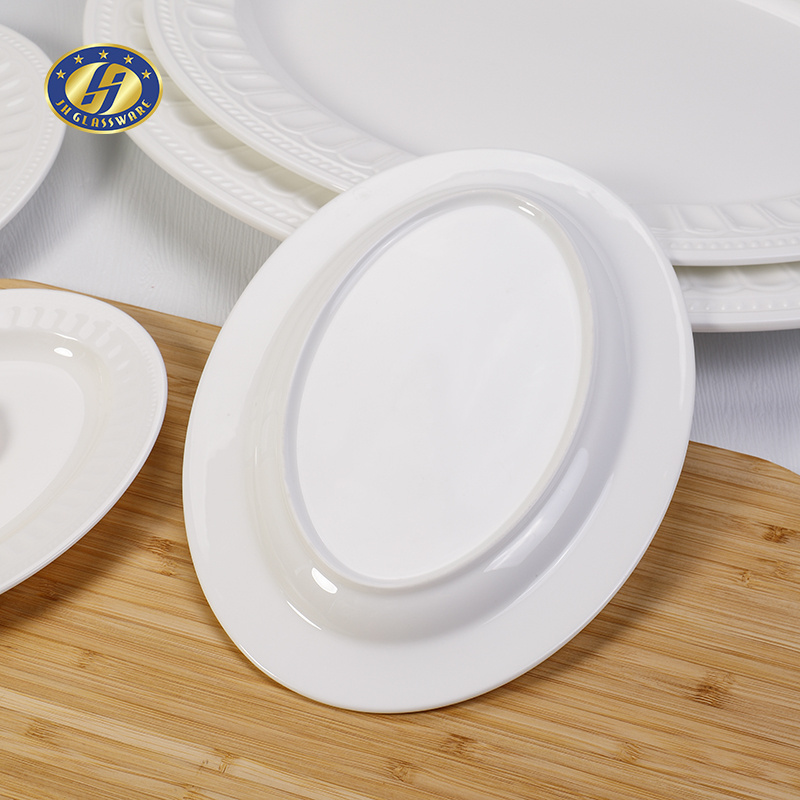 Customize Logo Melamine Dish Plate Wholesale Large Unbreakable Plastic Melamine Restaurant White Oval Fish Serving Plates