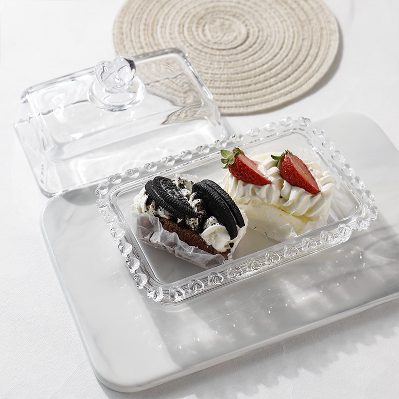 In Stock Low Price Dessert Mini Plates Heart Rim Dessert Glass Bowl Mini Square Glass Dessert Charger Plate With Cover