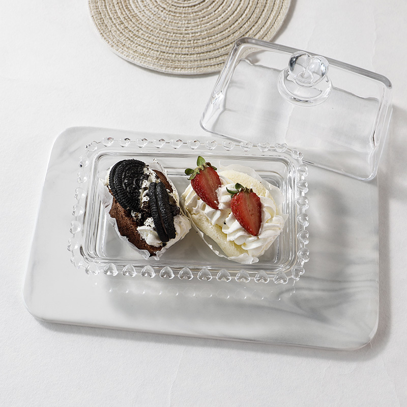 In Stock Low Price Dessert Mini Plates Heart Rim Dessert Glass Bowl Mini Square Glass Dessert Charger Plate With Cover