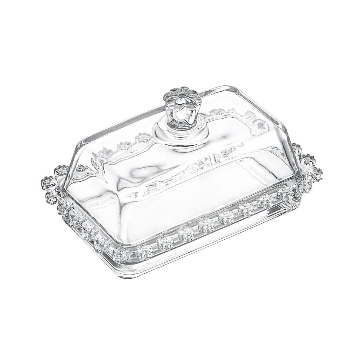 Crystal Clear Glass Butter Dish with Flower Lid Glass Cheese Container