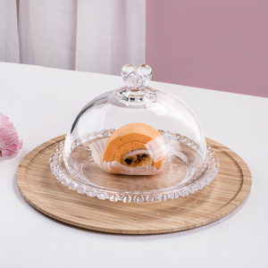 In Stock Promotion Small Dessert Plates Set Glass Cake Plate Set Heart Rim Cake Plates With Cover