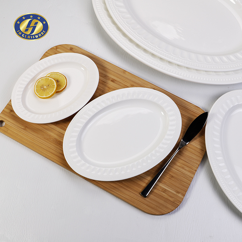 Customize Logo Melamine Dish Plate Wholesale Large Unbreakable Plastic Melamine Restaurant White Oval Fish Serving Plates