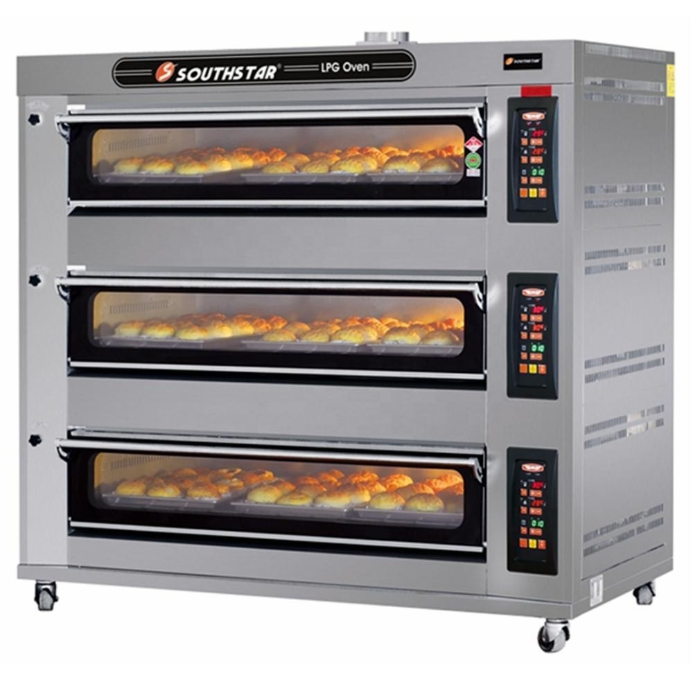 Southstar 100% manufacturer 3 decks 9 trays Advanced Gas Deck Oven with Big Glass Door for bread&cookie&pizza