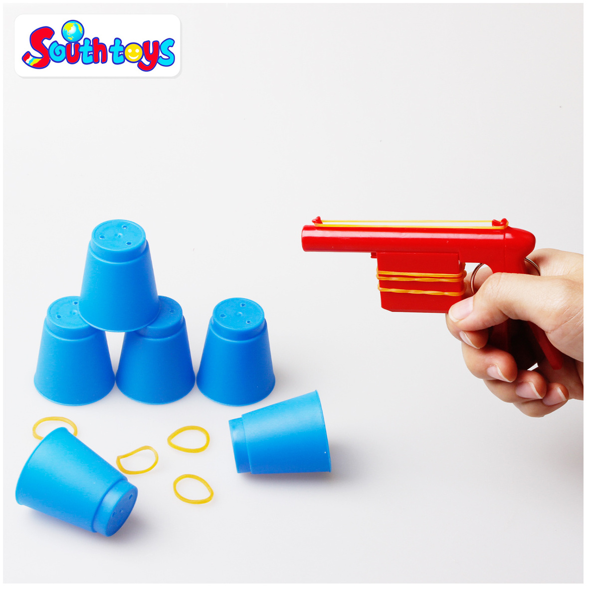 wholesale plastic rubber band shooting guns toy with target cup