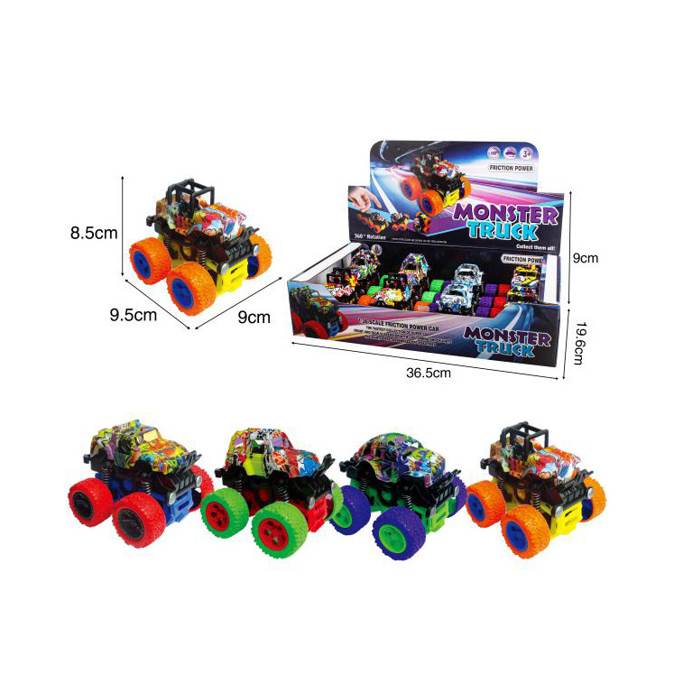 friction four big wheels monster car toys 360 Degree Rotate 4Wd Durable Friction Stunt Powered monster truck Car toy