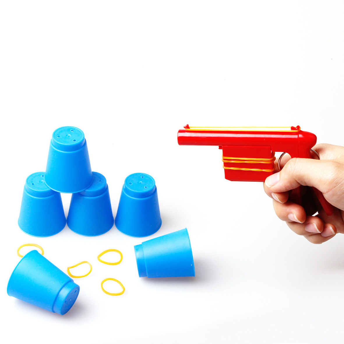 wholesale plastic rubber band shooting guns toy with target cup