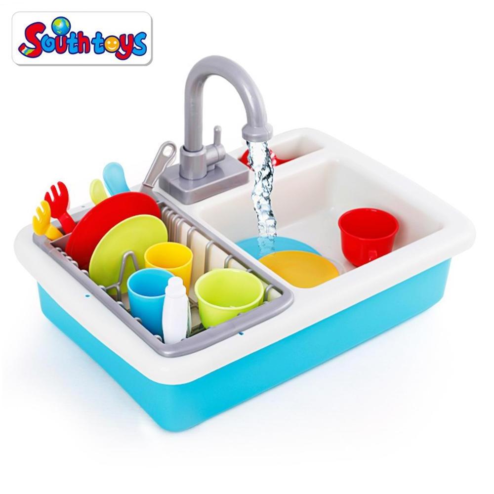 Preschool Simulation Real Working Faucet & Drain Wash-Up Kitchen Sink Pretend Play Set Toys for Boys Girls