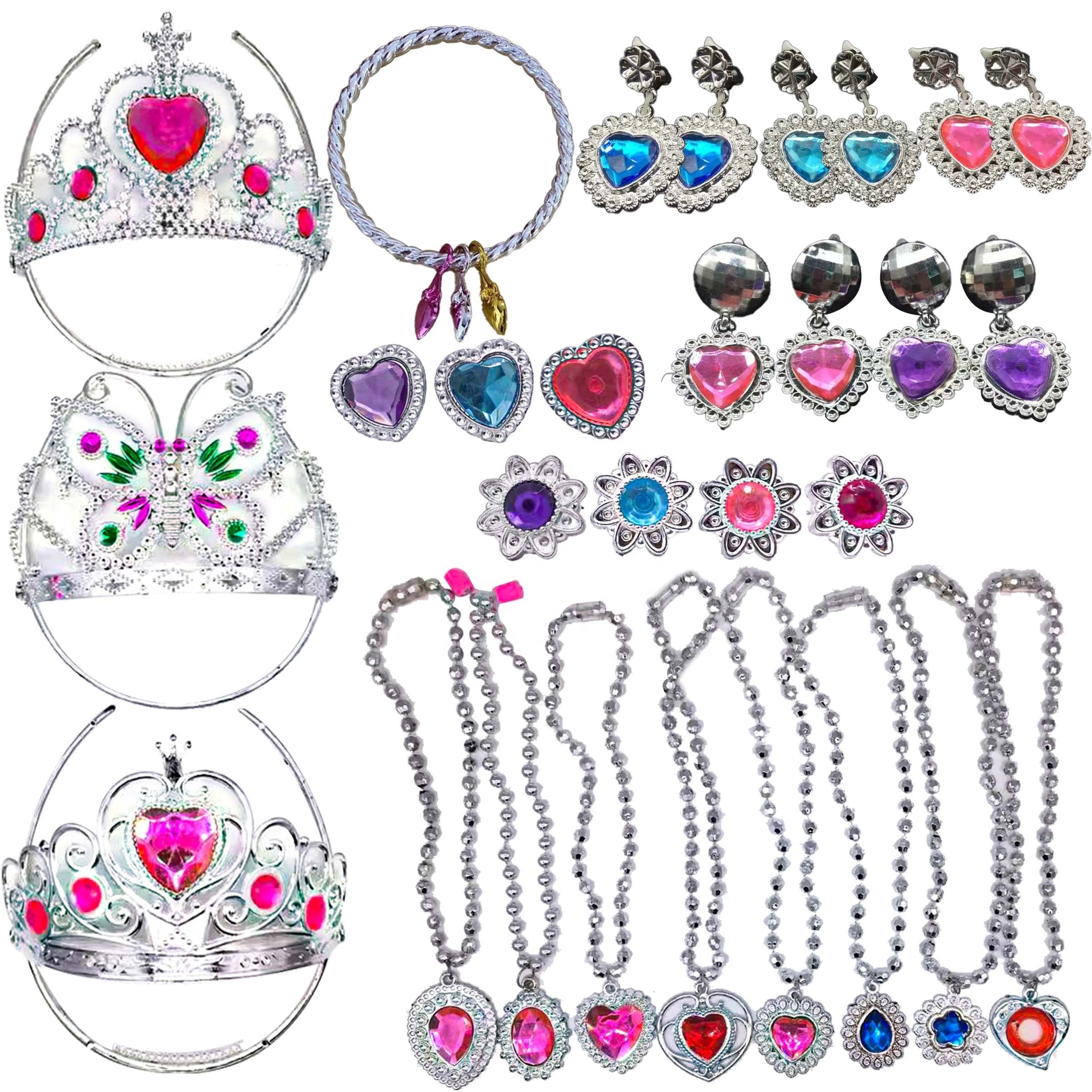 Customized Pretend Play Girl Jewelry Toys Set Fairy Princess Crown Wand Necklace Bracelet Ring Earring Dress Up Toys for Girls