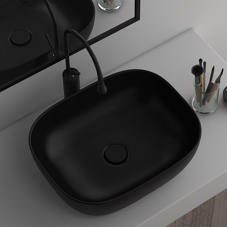 Wholesale top sale porcelain rectangular shape matte black color vessel bathroom sinks ceramic counter top hand wash basin