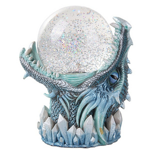 6 Inch Frost Ice Dragon Snow Globe Iceburg Statue Sound Activated Glitter Sparkle For Collection