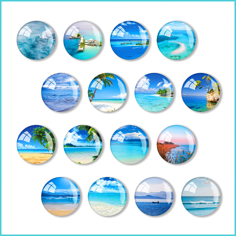 Ocean Glass Beach Souvenir Round Magnetic Sticker Fridge Magnet Decoration Custom Promotional Resin Custom Logo Art Deco Medium