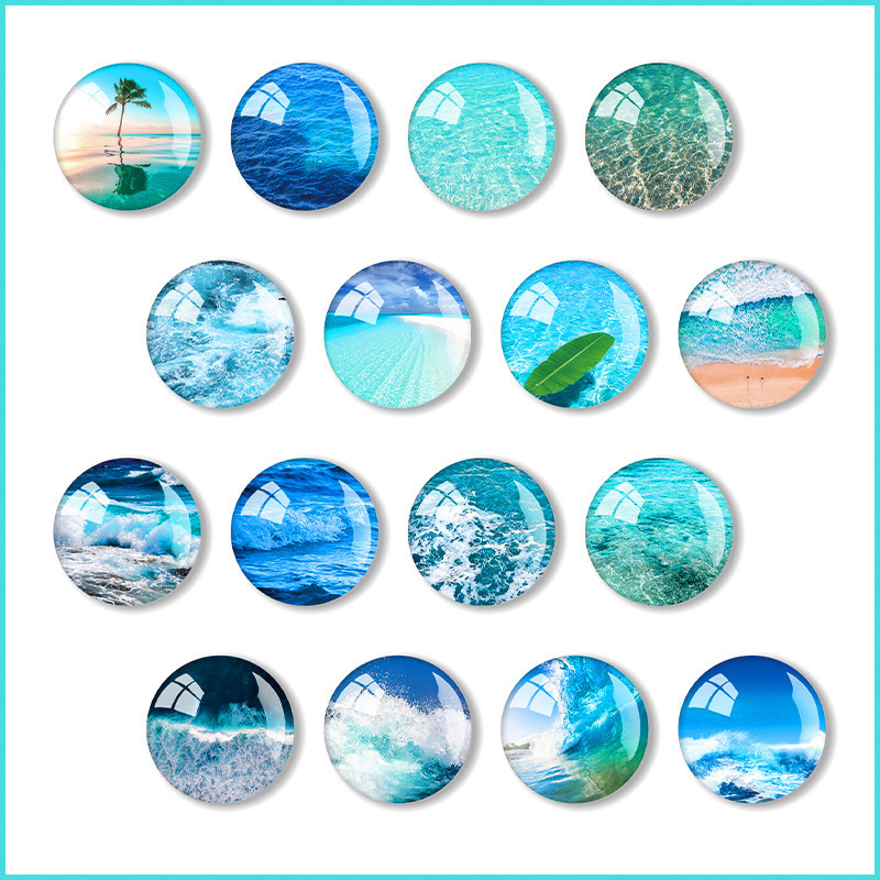 Ocean Glass Beach Souvenir Round Magnetic Sticker Fridge Magnet Decoration Custom Promotional Resin Custom Logo Art Deco Medium