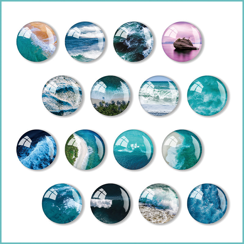 Ocean Glass Beach Souvenir Round Magnetic Sticker Fridge Magnet Decoration Custom Promotional Resin Custom Logo Art Deco Medium