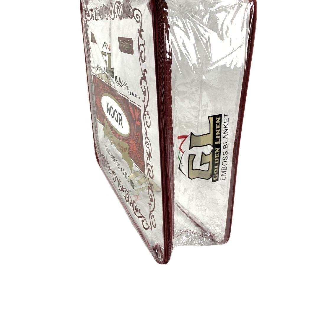 cheap transparent plastic pvc blanket packaging bag with steel rim