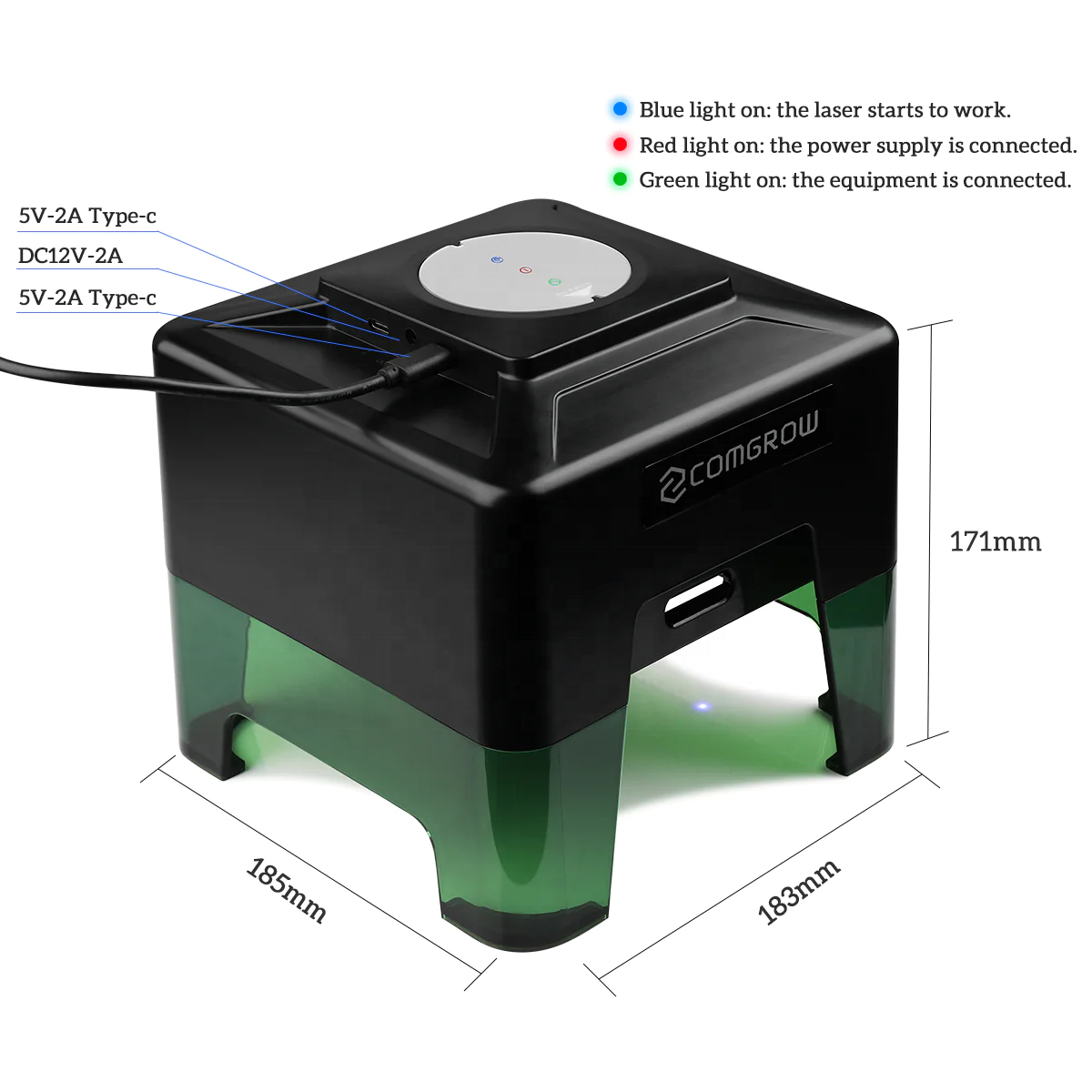 UPGRADE COMGROW MINI PORTABLE LASER 1.6W LASER ENGRAVER- OVER ONE YEAR WARRANTY 5V / 12V 2A