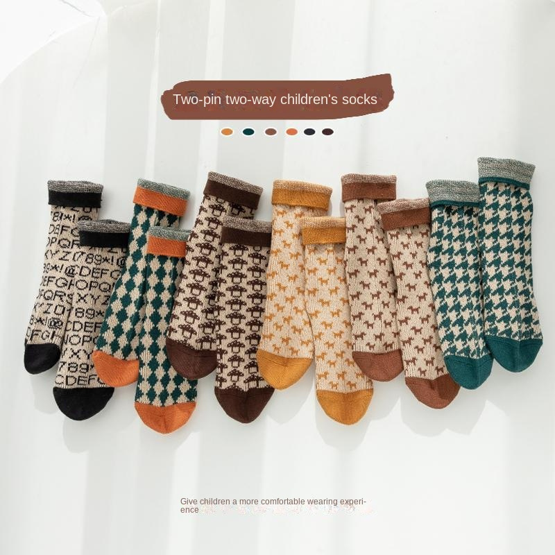 Winter New Double Needle Personality Kid Socks Thermal Cotton Socks Slouch Wholesale Children Boys and Girls Casual Baby Socks