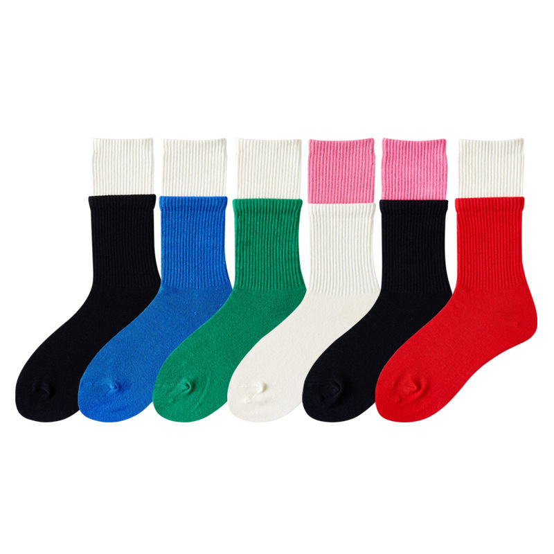 Wholesale 2022 Bulk Slouch Socks Crew Sox Girl Children Cute Comfort Cotton Socken Patchwork Double Layer