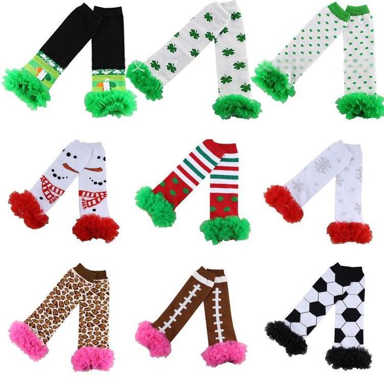 Wholesale knitted many patterns colorful kids leg warmers stocking leggings rainbow stripes chiffon ruffles baby leg warmers