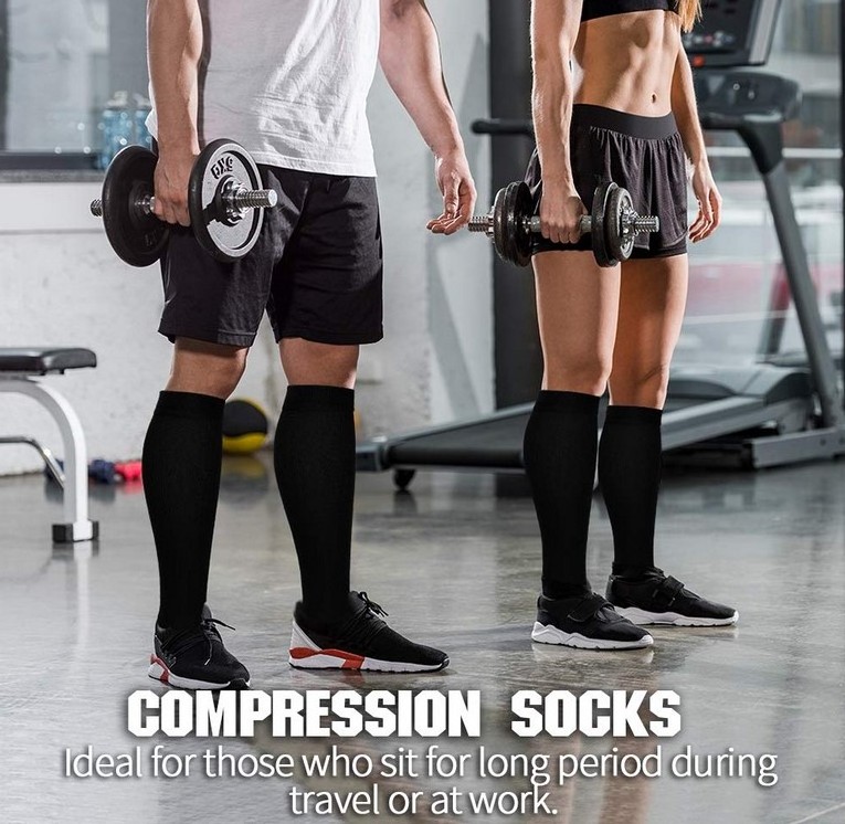 Medias compresivas medicas Calcetines 20-30mmhg plain black blank nurse medical knee high sport compression socks