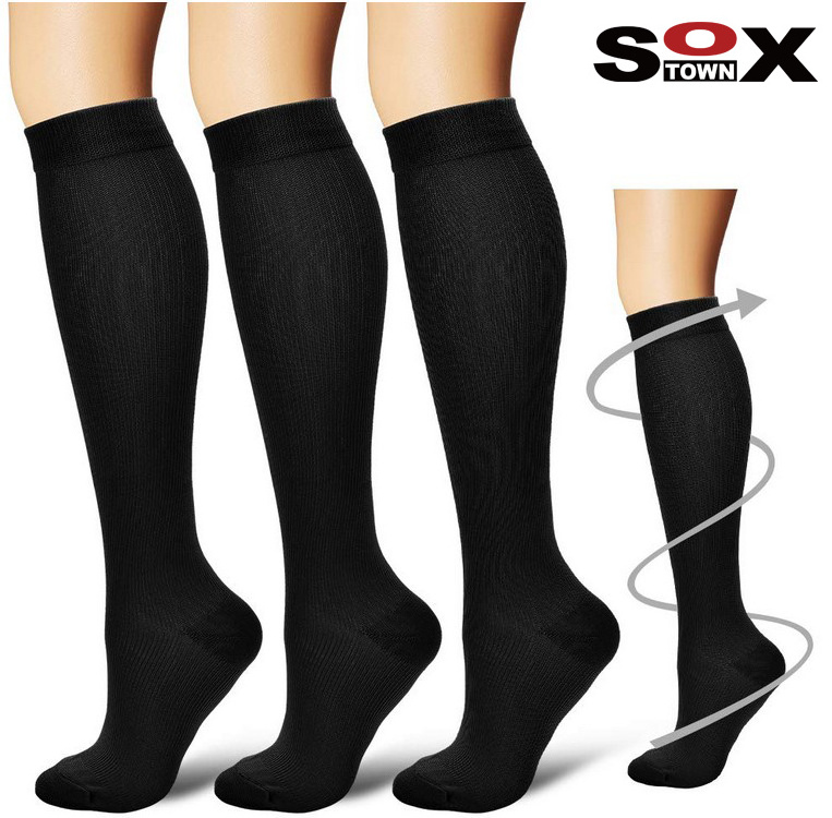 Medias compresivas medicas Calcetines 20-30mmhg plain black blank nurse medical knee high sport compression socks