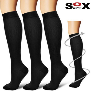 Medias compresivas medicas Calcetines 20-30mmhg plain black blank nurse medical knee high sport compression socks