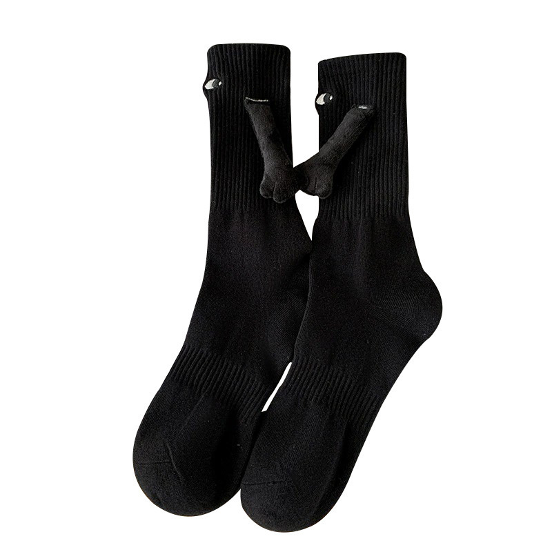 Unisex Funny Couple Holding Hands Socks White Medium Barrel Female Friend Cotton Magnetic Suction Feet Holding Amusing Socks