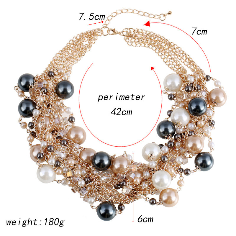 Layered Clear Rhinestone Crystal Pearl Beads Chain Necklace Choker Statement Necklace