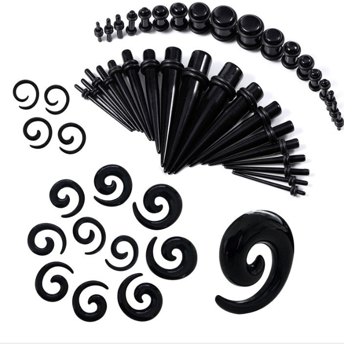 54PC Gauges Kit Ear Stretching 14G-00G Acrylic Spiral Tapers Plugs Body Piercing Set