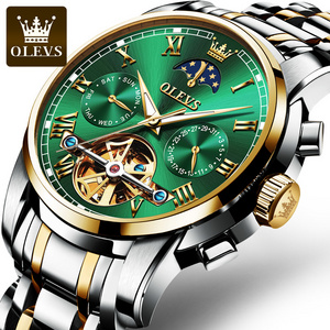 OLEVS 6617 Men Tourbillon Watch Classic Business Clocks Stainless Steel Band Hollow Automatic Mechanical Wristwatch