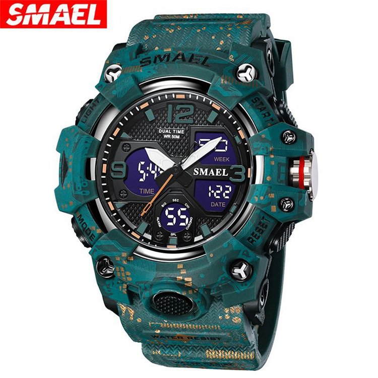 NEW Men Watches Sport SMAEL Camouflage Style 50M Waterproof Clock Alarm Stopwatch 8008 Quartz Wristwatches For Men