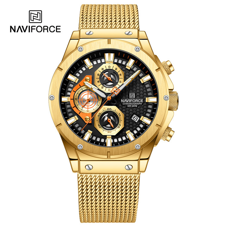 NAVIFORCE Watches for Men Luxury Brand Chronograph Sport Quartz Wristwatch Waterproof Steel Band Luminous Clock 8027 S