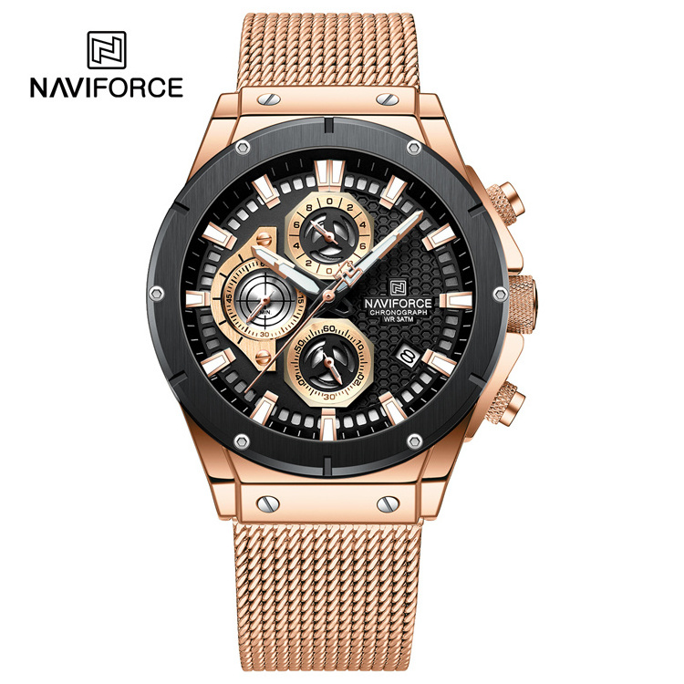 NAVIFORCE Watches for Men Luxury Brand Chronograph Sport Quartz Wristwatch Waterproof Steel Band Luminous Clock 8027 S